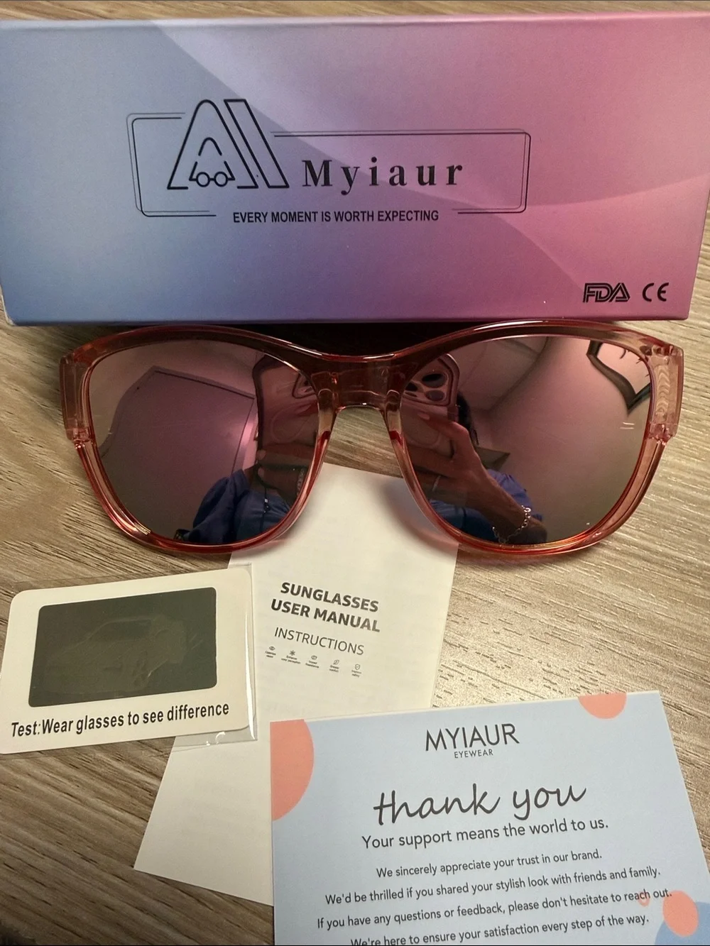 Myiaur new in box. Polarized Pink Frame Sunglasses with Pink Mirrored Lenses